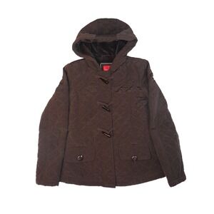 Esprit Quilted Hooded Toggle Jacket Brown Women's Size Medium‎ Cozy Warm Winter